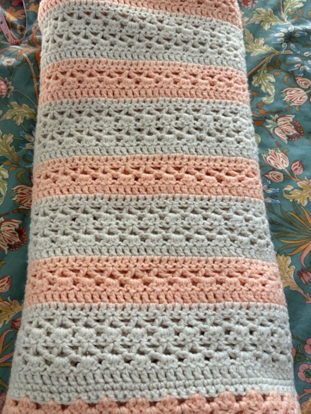 Vintage Handmade Crochet Blanket Afghan Multicolor Stripes 68 X 50 Pink Ivory